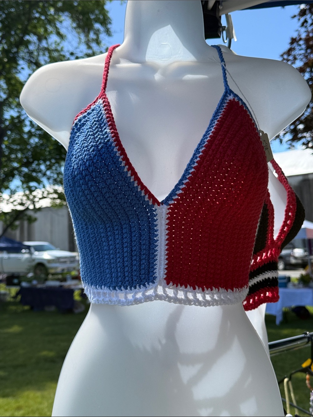 Handmade Crochet Colorblock Bralette - Blue & Red